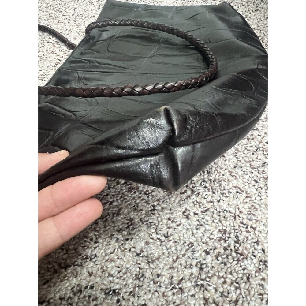 Falor Le Borse Purse Leather Brown 2 Woven 10" Handles Zip Made in Italy - Picture 13 of 13